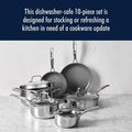 Clad H3 10pc Ceramic Nonstick  Induction Cookware Set,  Durable Stainless Steel, Easy to clean