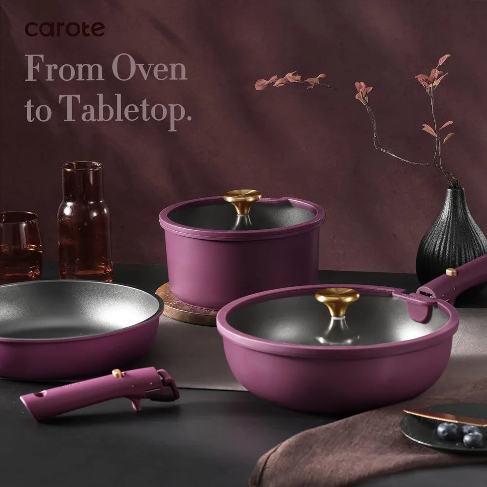 21-pc, Nonstick Pots & Pans Set, with Detachable Handle, Induction Ready