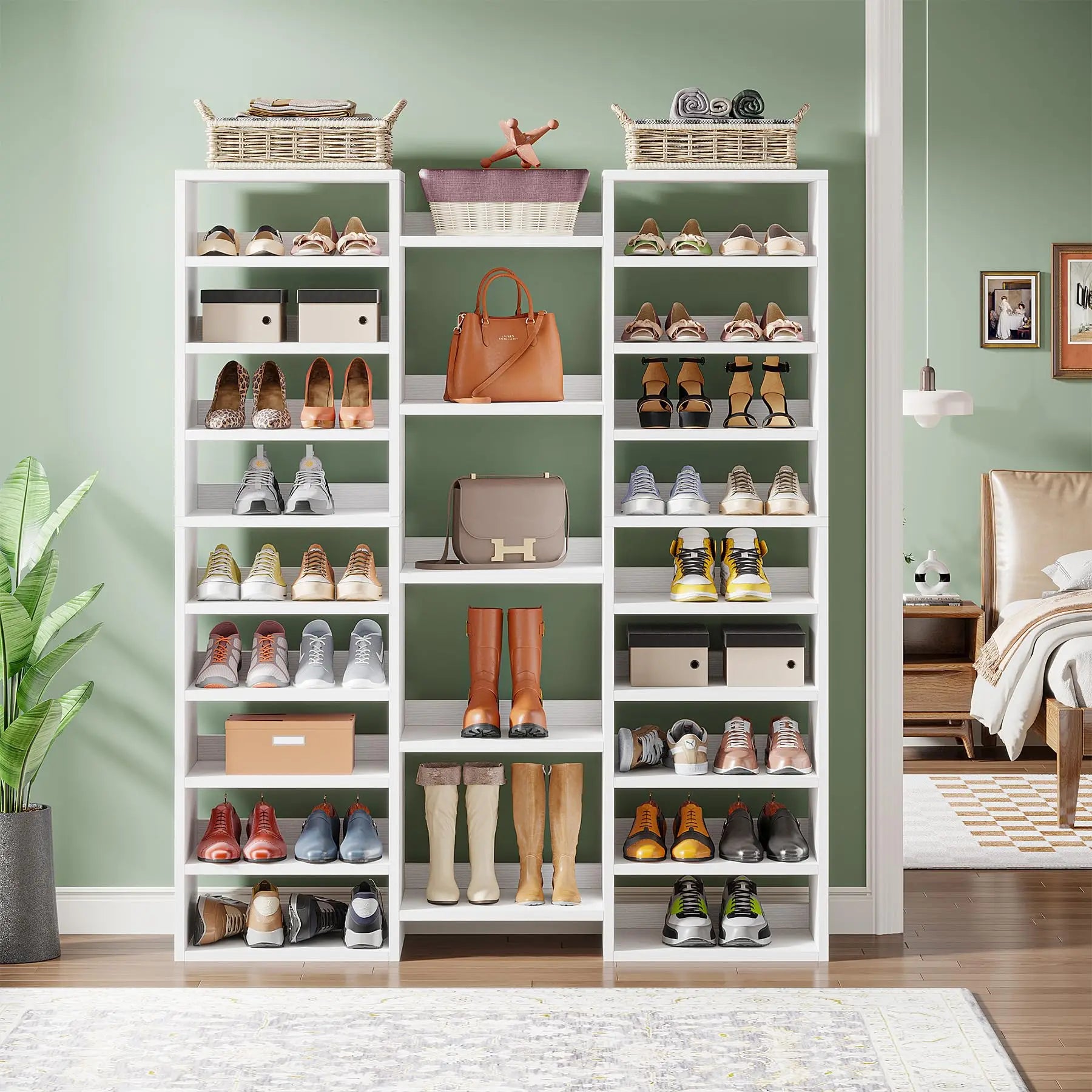 14-Tier , Freestanding White  Tall Shoe Rack with 22 Open Cubbies