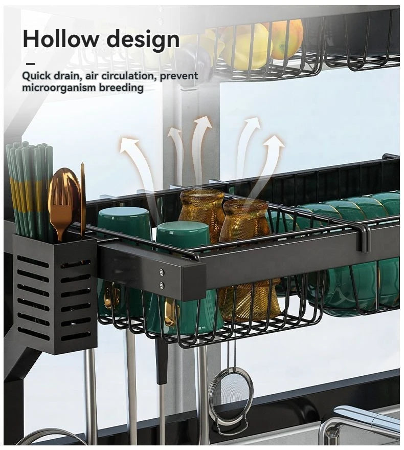 Space-Saving Over Sink Kitchen dish Drying Rack , Adjustable Shelves , Utensil Holder