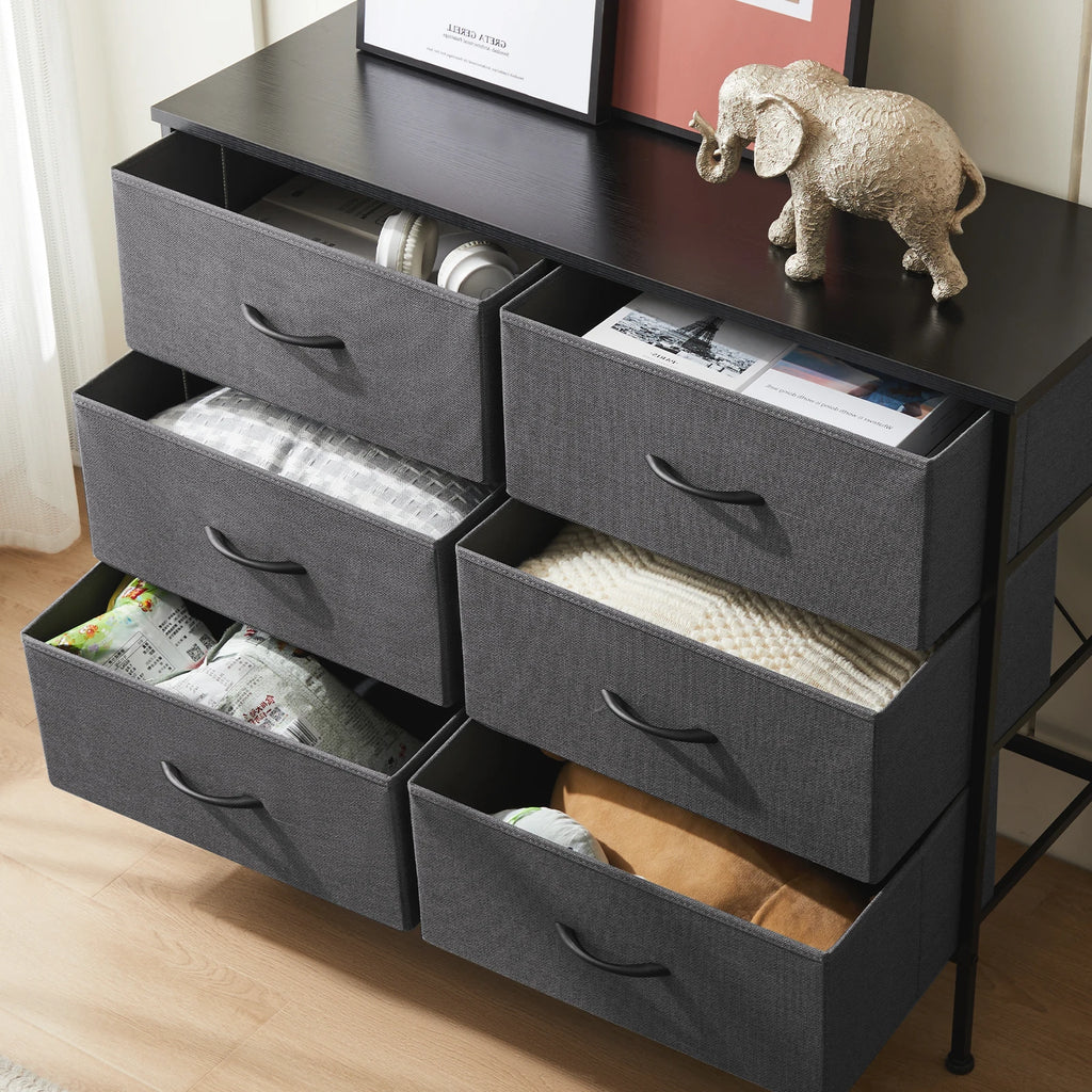 6 Fabric Drawers Nightstand  With Storage  Display Cabinet