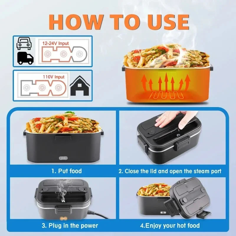 Electric Heated Lunch Box, 1.8l Stainless Steel Food Warmer, Leakproof, with Insulated bag