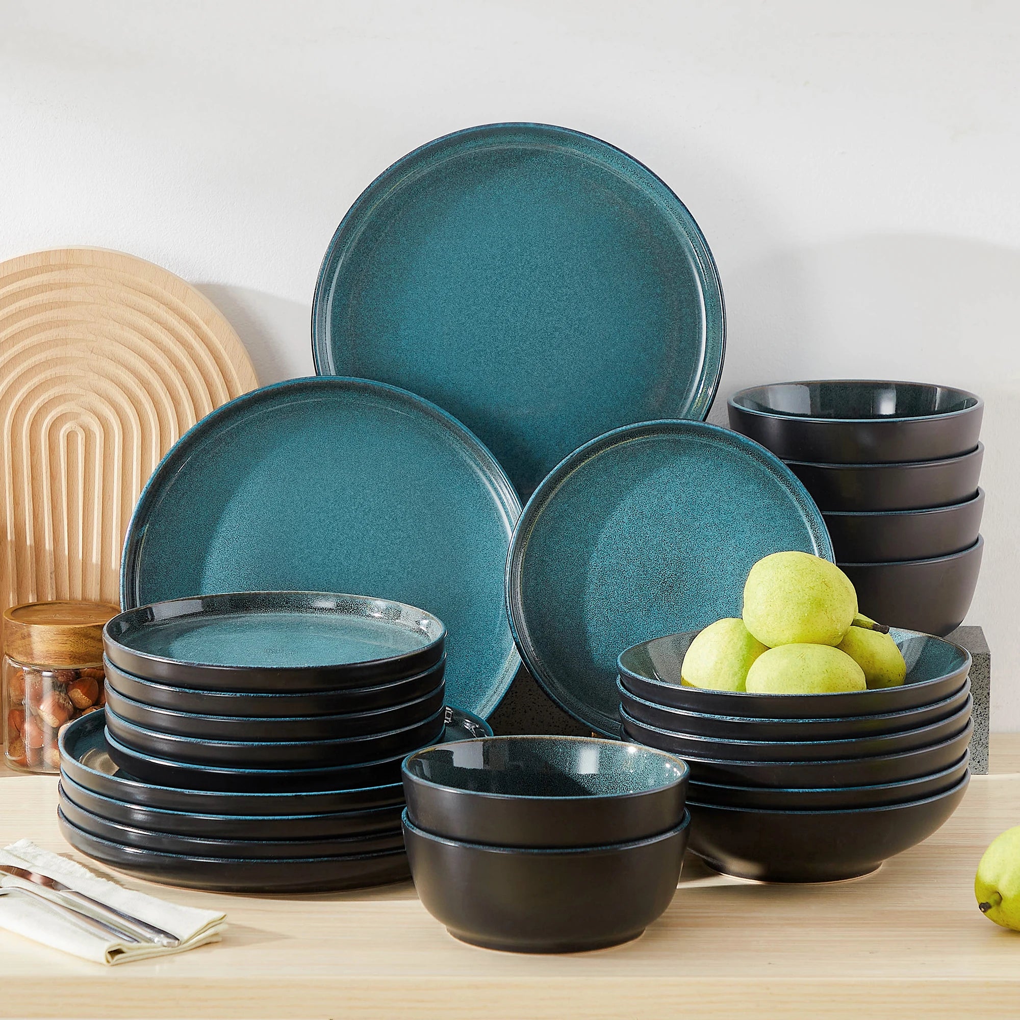 18/24 Piece  Ceramic Plate Set Reactive Glaze Stoneware