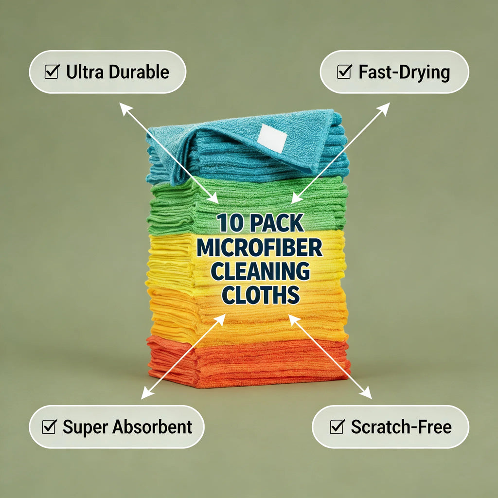 10 Pack Microfiber Cleaning Cloths Lint-Free Reusable Absorbent Towels