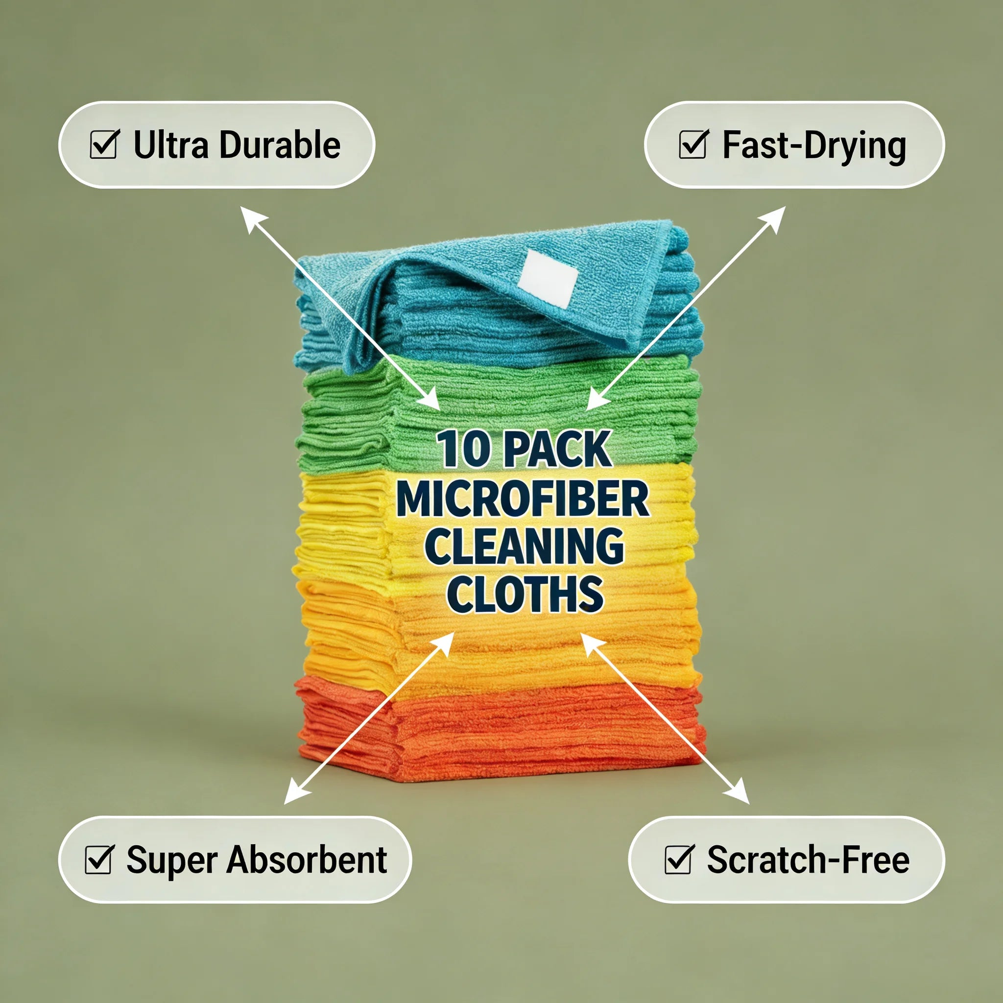 10 Pack Microfiber Cleaning Cloths Lint-Free Reusable Absorbent Towels