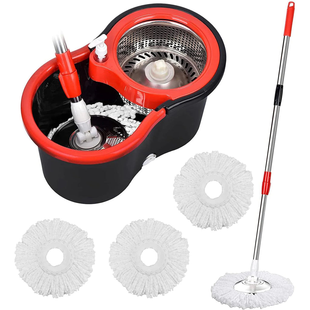 ° Spin Mop Bucket Set with Wringer, Stainless Steel Basket & Rotating Microfiber Mop Head