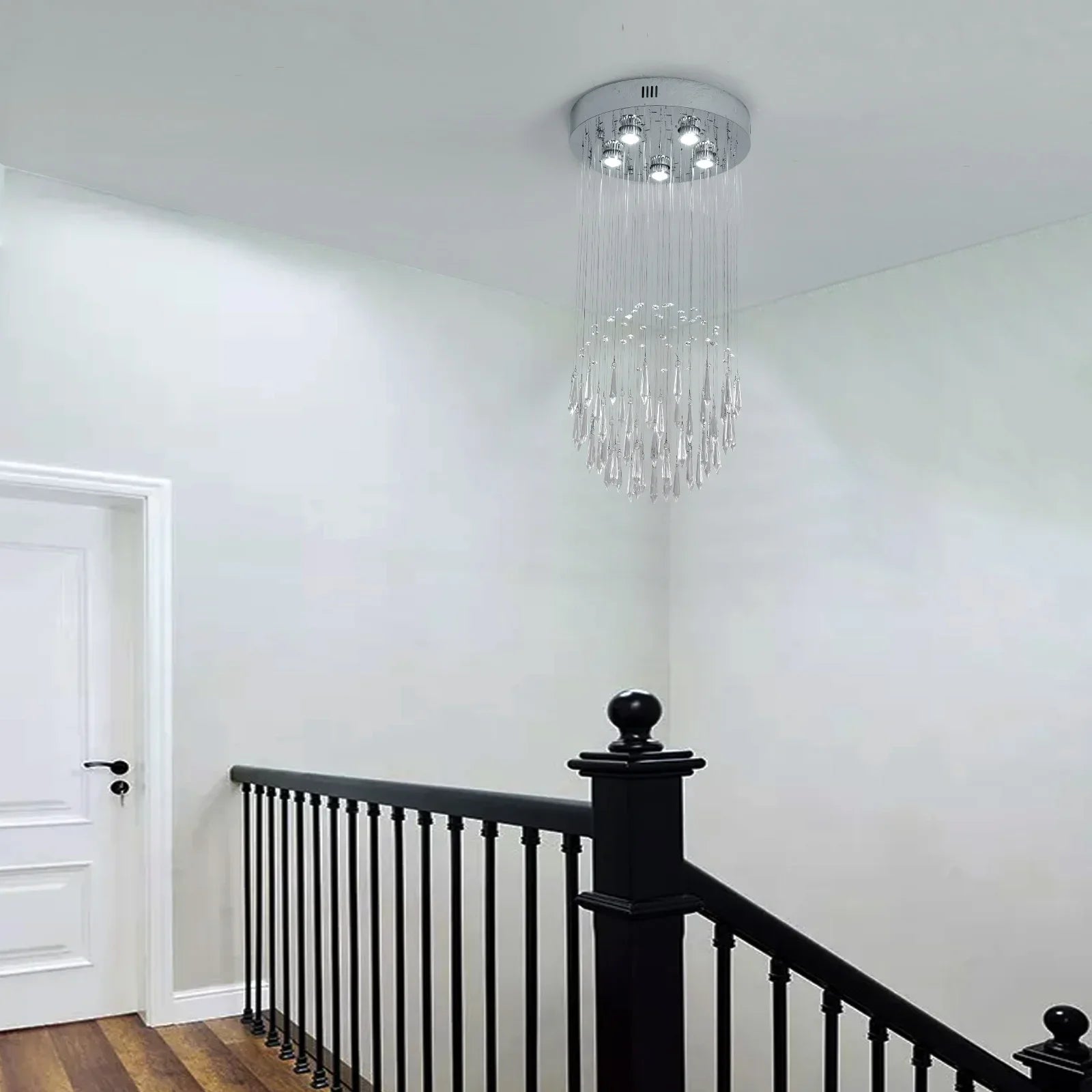 Crystal Droplight Led Pendant Light Loft Stairs Chandelier Hanging Ceiling Lamp