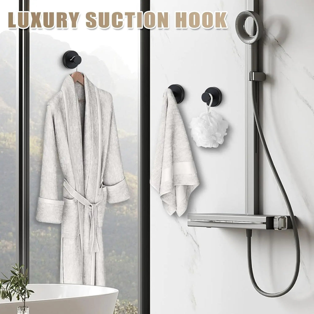 Matte Black Suction Towel Hooks, 2-Pack  Wall Hangers for Bathroom, Bedroom &  Kitchen