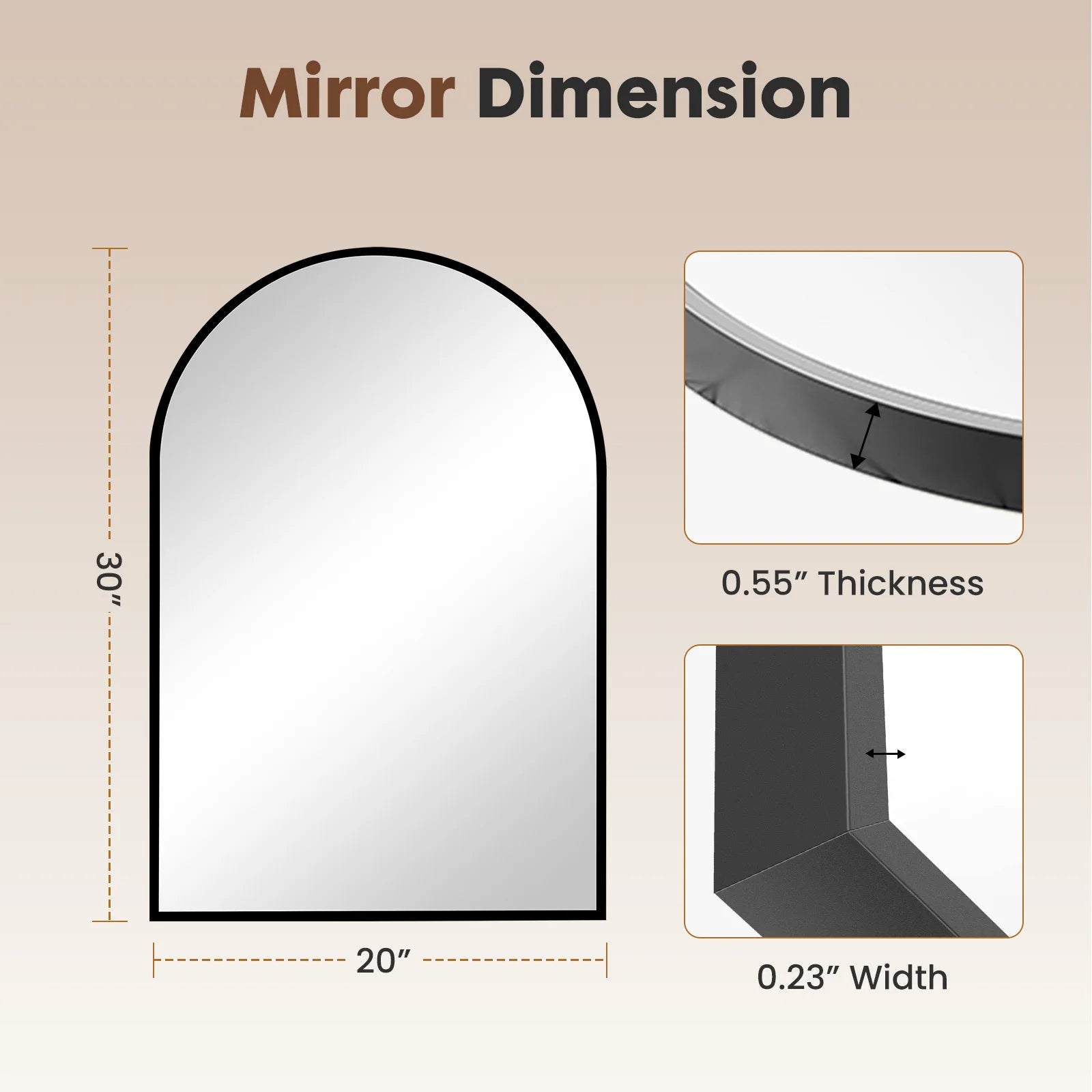 JHK  Arched Bathroom Mirror, 26x38" Metal Framed Wall Mirror for Vanity, Bedroom, & Archway