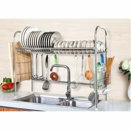 2Tier Dish Drying Rack Stainless Steel  Counter Dish Utensil Holder