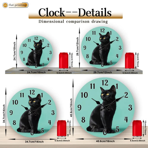 1pc Black Cat Portrait Wall Clock | Wooden Silent Clock, 2D Flat Printing,