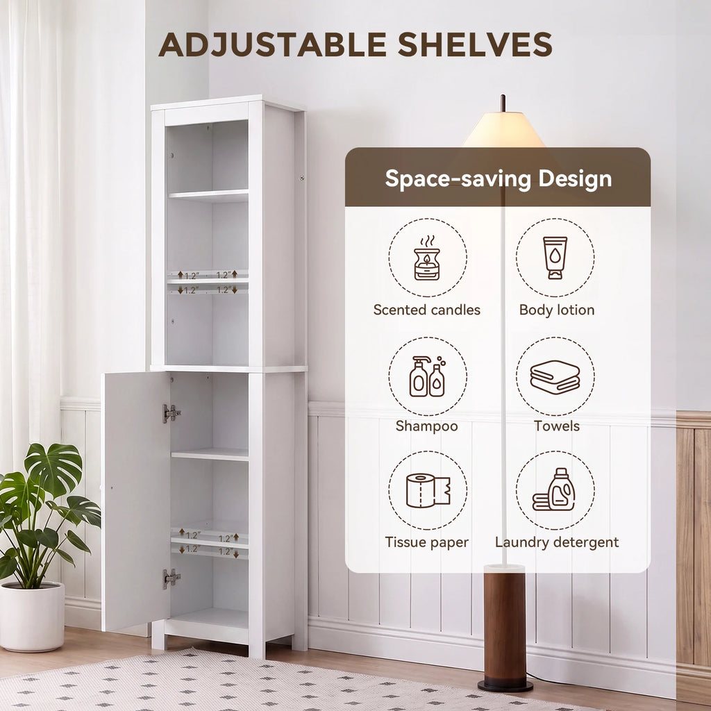 , 66.1 inch  Bathroom Storage Cabinet, Narrow Freestanding Organizer with Adjustable Shelves, Doors, & Anti Tip Design