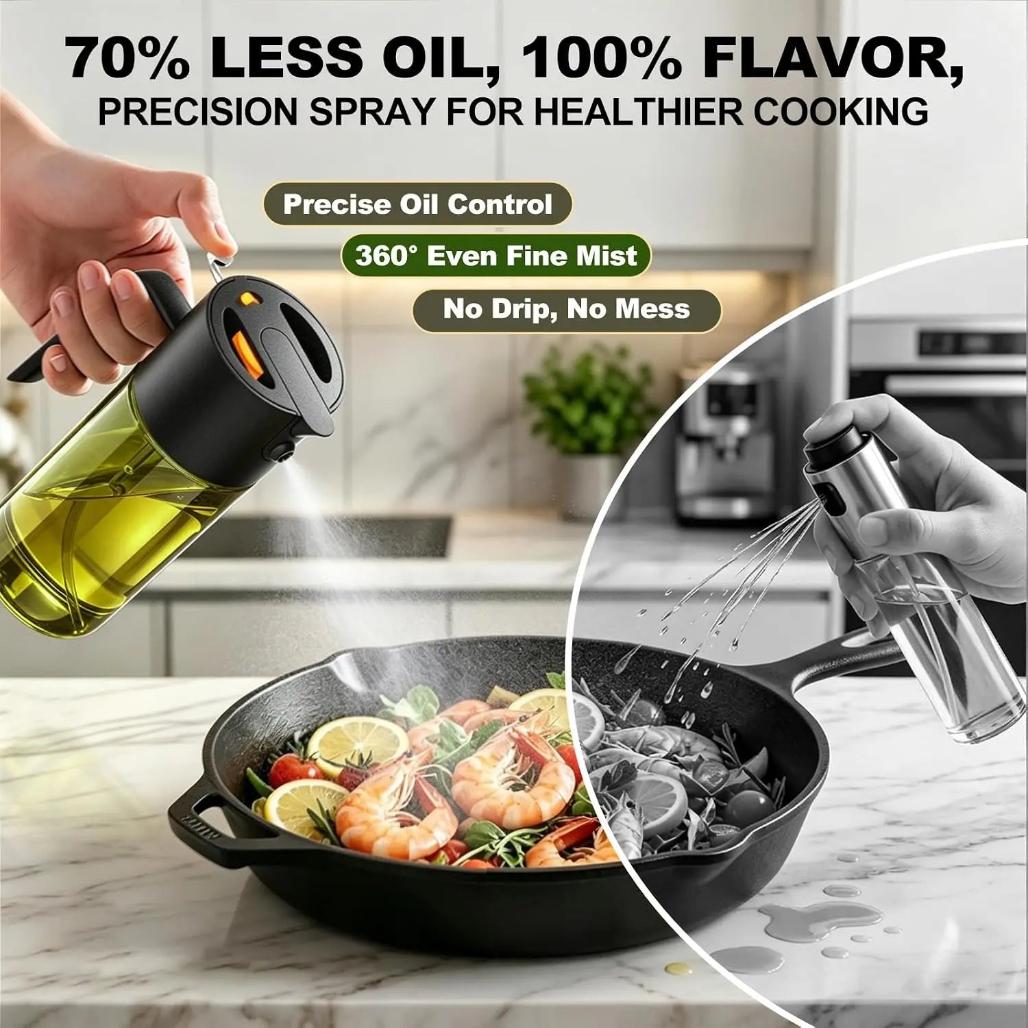 2-IN-1 Oil Sprayer,  Light-Blocking Glass ,  with Leak-Proof Portion Control