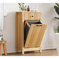 Tilt Out Laundry Hamper Cabinet with Drawer, 10 Gal Fluted. Trash Can  with Laundry Basket, Hidden Wood Garbage  Bin