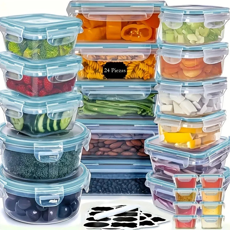 48 Pcs BPA-Free Food Storage Set - 24 Airtight Containers & Lids with Labels