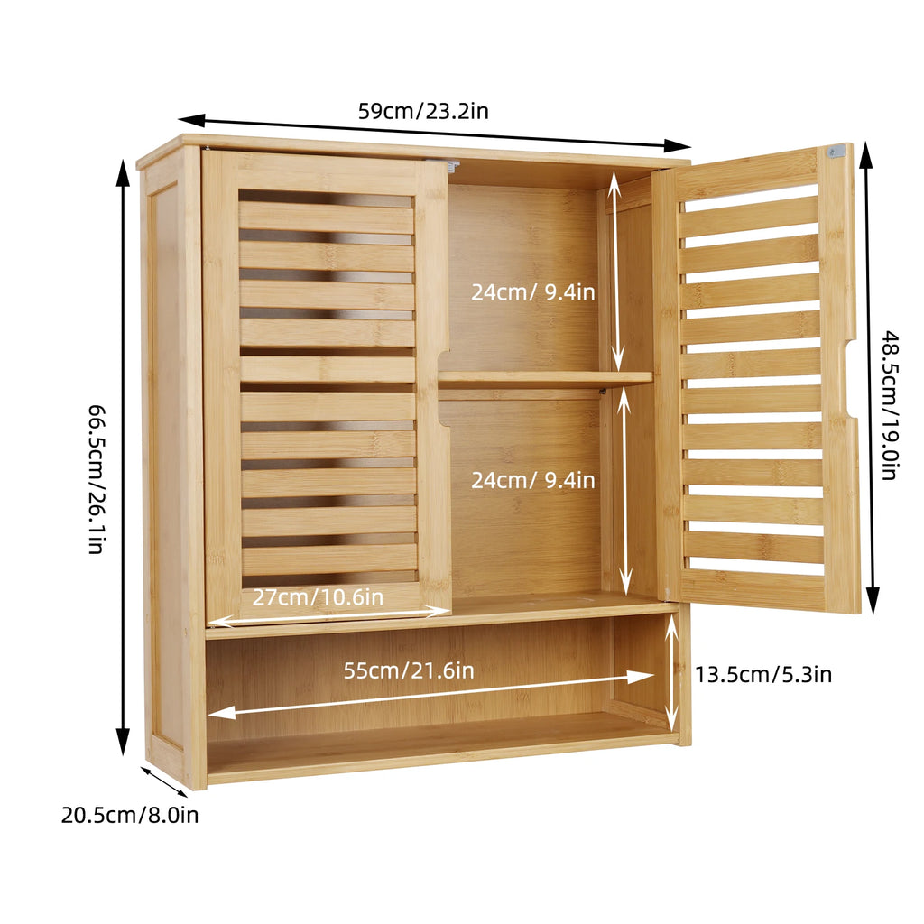 Wall Mounted Bamboo Bathroom Medicine  Cabinet Storage Shelf Cupboard Organizer Rack