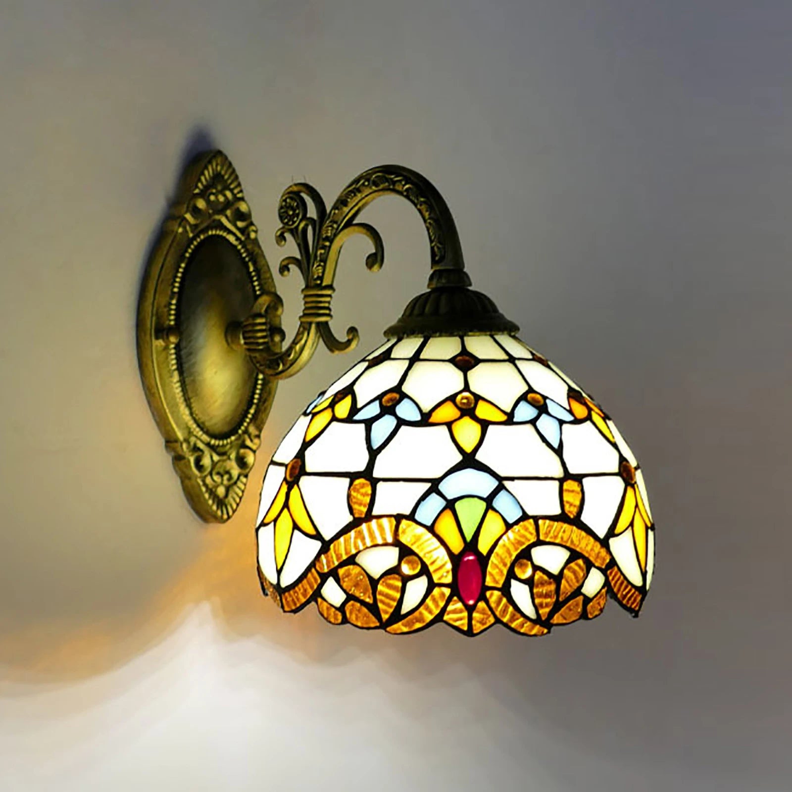 Tiffany Style Handmade Wall Sconce, Vintage Stained Glass Dome Lamp