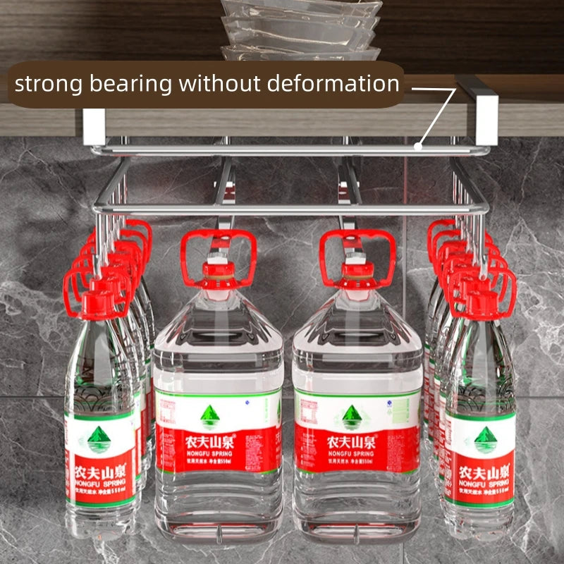 Stainless Steel Hanging Kitchen Storage Rack with Hooks Paper Towel,  Utensils Holder Cutting Board Shelf
