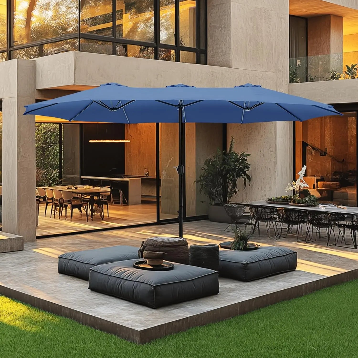 15ft Double Sided Patio Umbrella with Base Included,