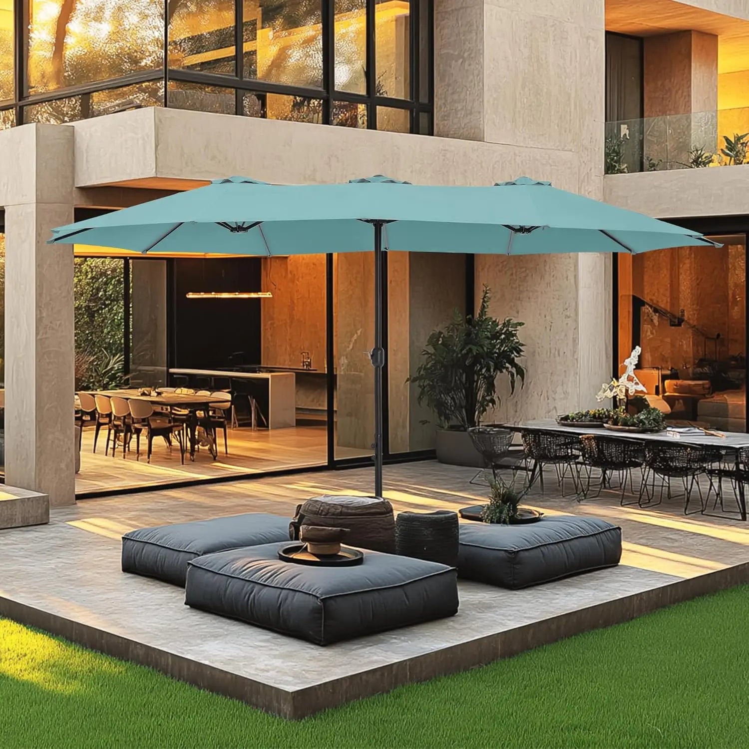 15ft Double Sided Patio Umbrella with Base Included,