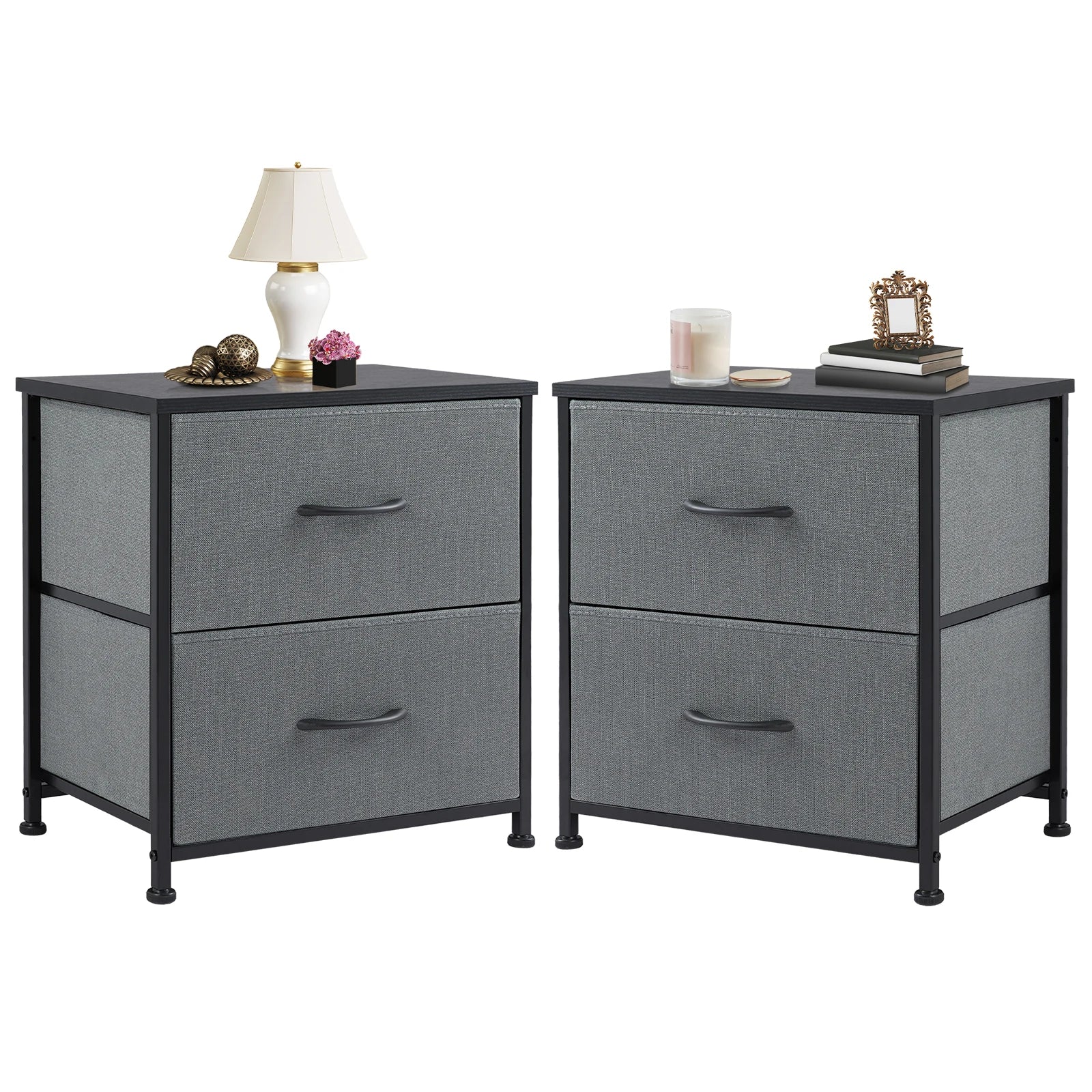 2-Drawer Fabric Nightstand Bedside Table with Storage Cabinet