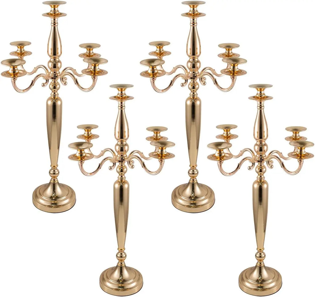 4Pcs 5 Arm Gold Candelabra  Metal Candlestick Holder(28 Inch Tall)