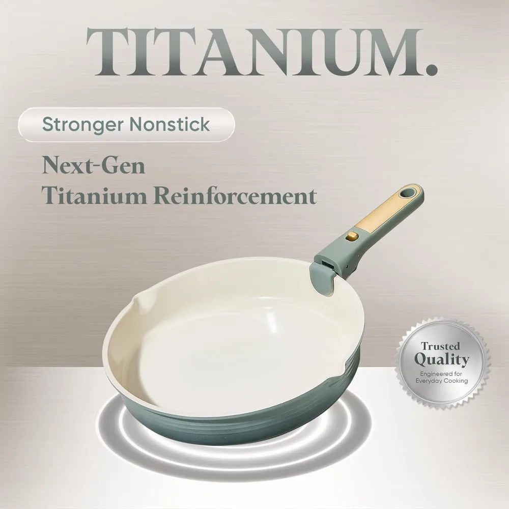 20Pc  Titanium Nonstick  Cookware Set, with Detachable Handle