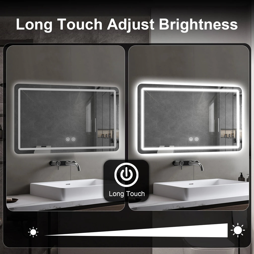 LED Bathroom Vanity Mirror Wall  With Lights Stepless Dimmable Lighted  For Wall Rectangle
