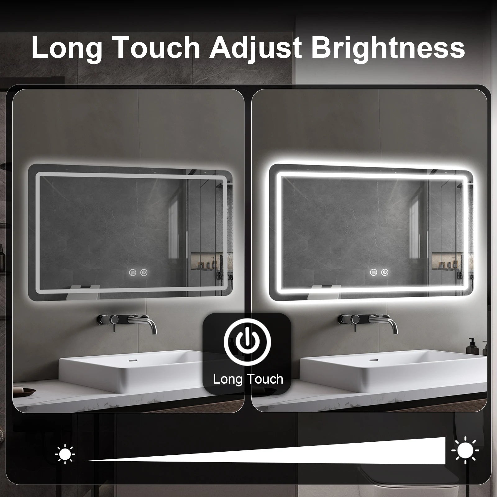 LED Bathroom Vanity Mirror Wall  With Lights Stepless Dimmable Lighted  For Wall Rectangle