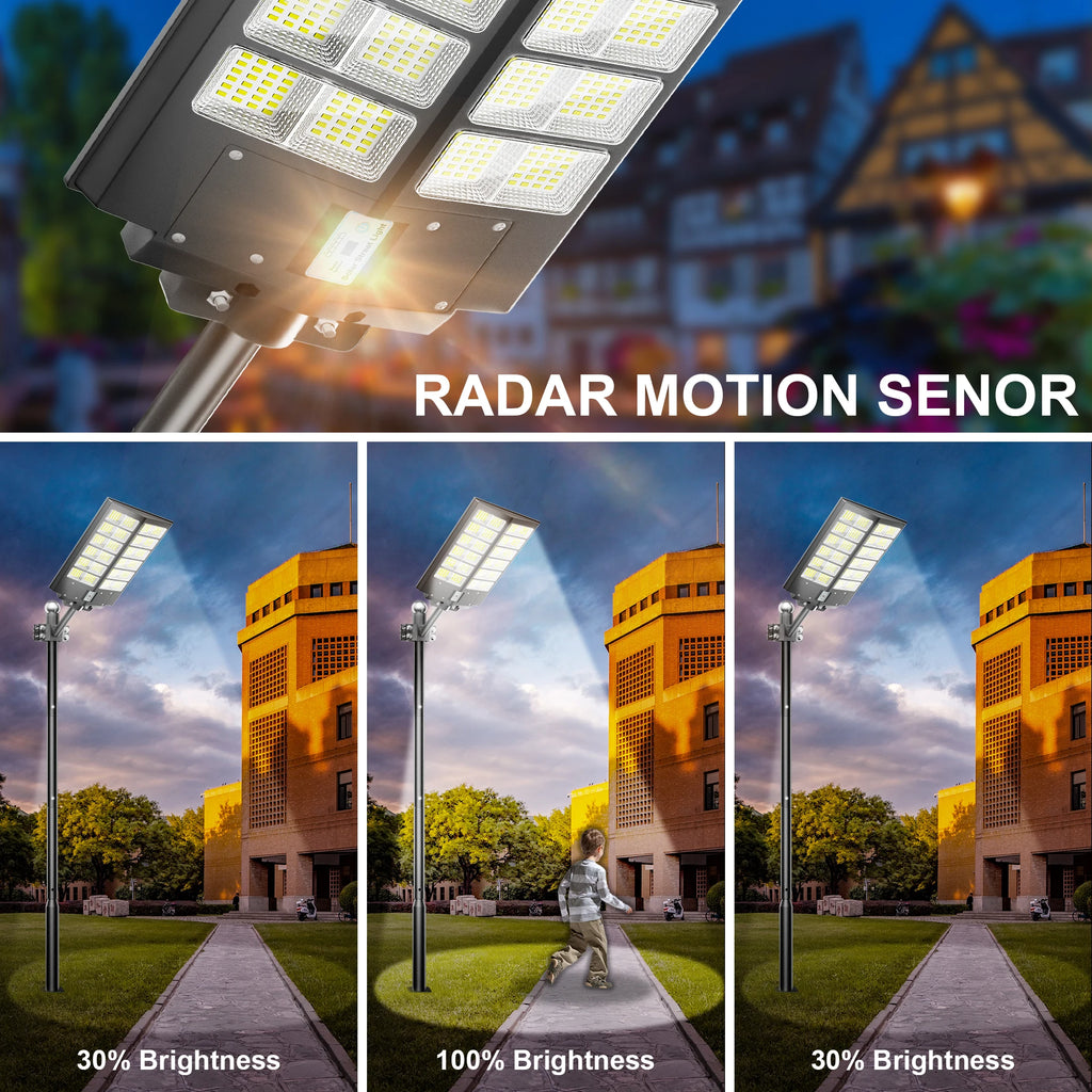 6000-watt waterproof solar street lights. with Dusk-to-Dawn auto on & off Motion Sensor