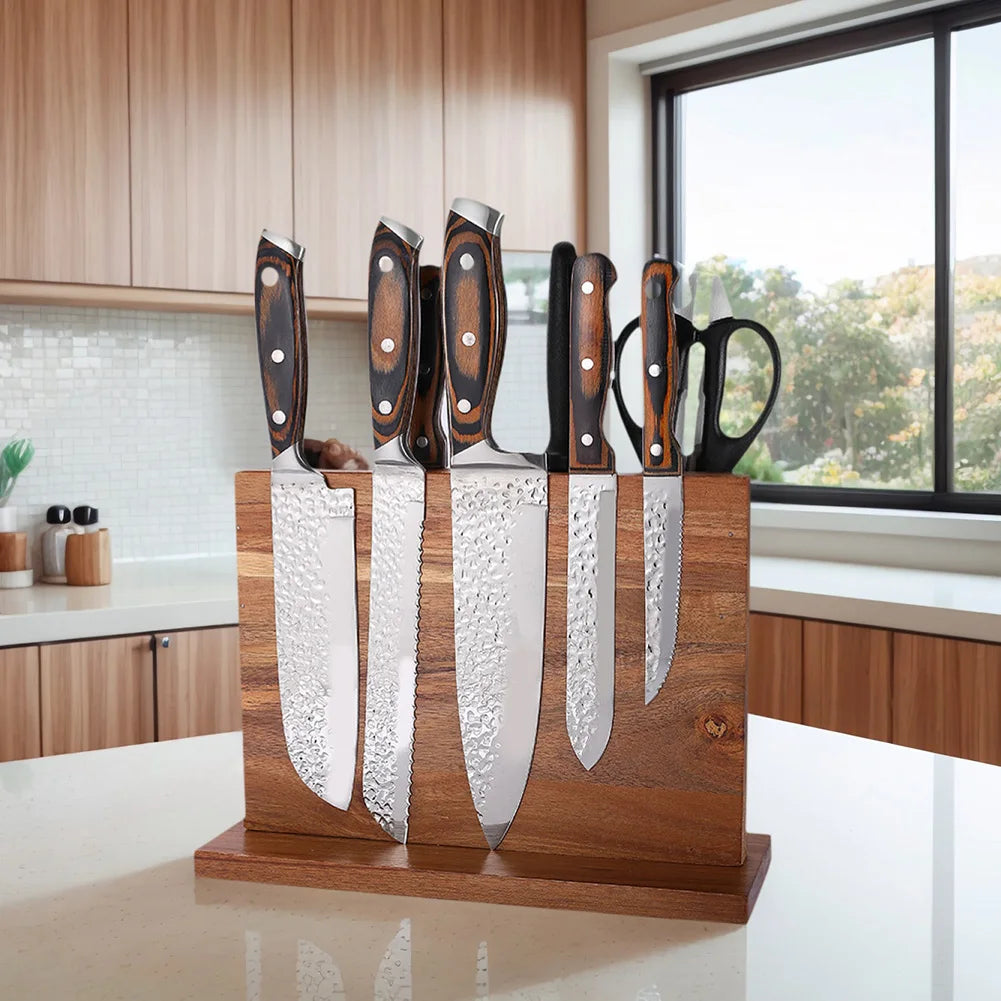 Magnetic wooden Knife Block Double-Sided  kitchen counter Knife Holder  & storage Rack
