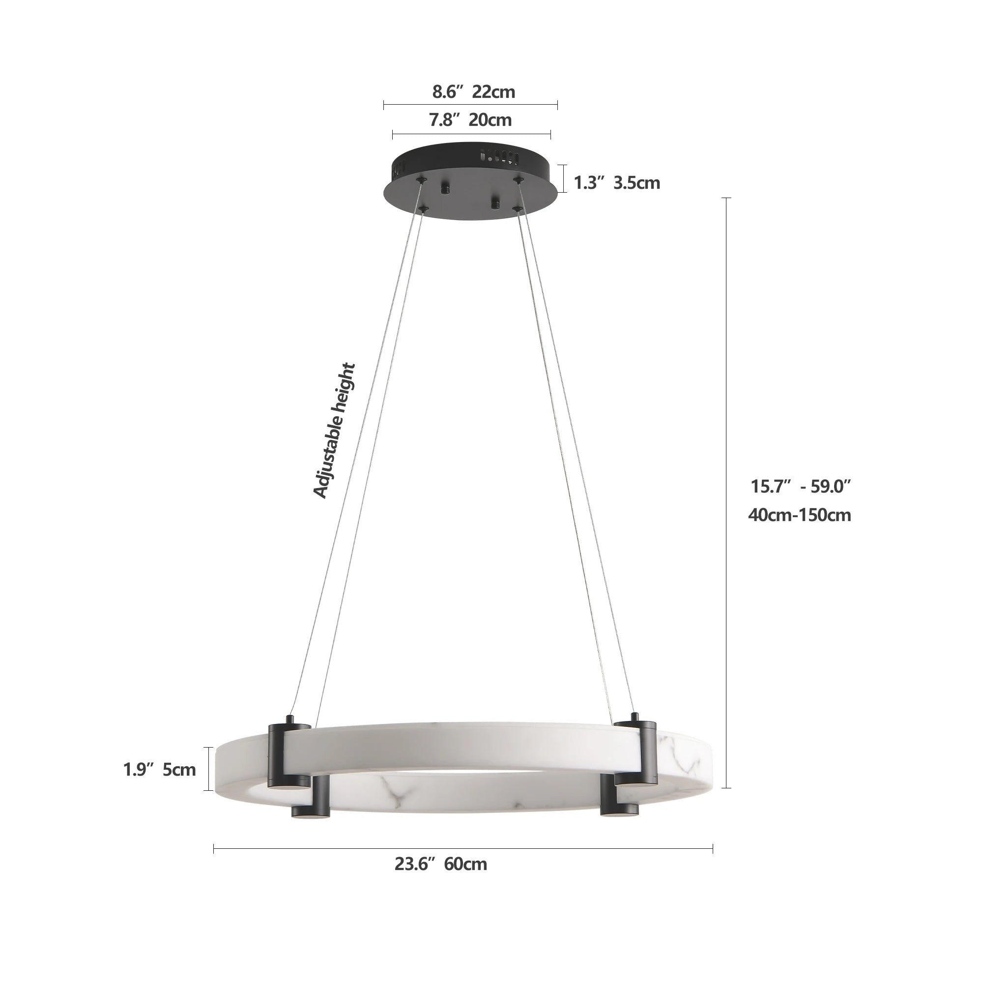 , 23.6" Pendant  Chandelier  Pendant Chandelier Imitation Marble Finish Resin Ring Light, Adjustable Hanging Ceiling Lamp