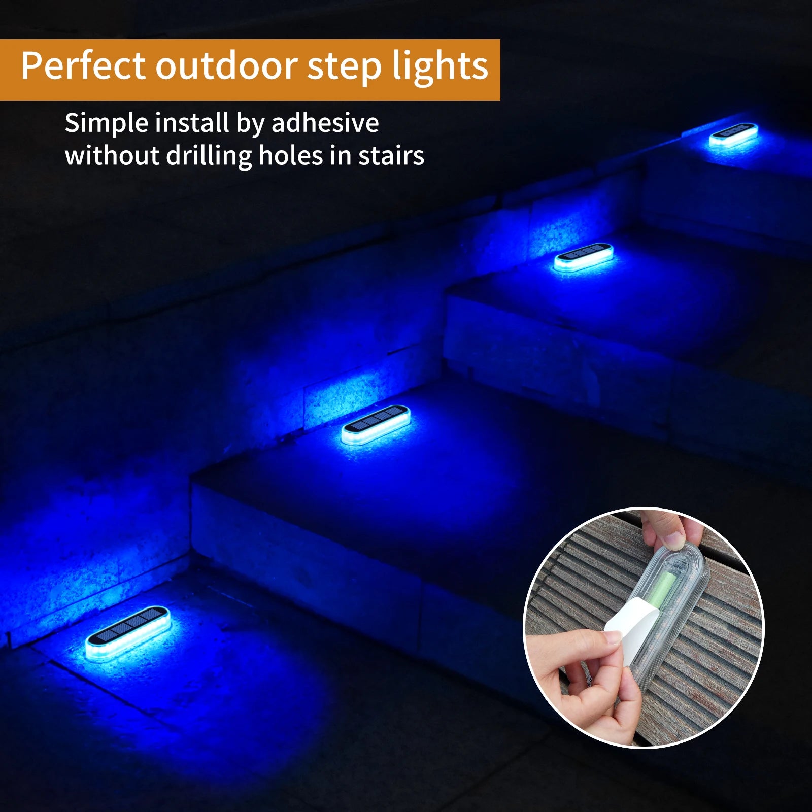 4-Pack Solar LED Deck Lights, Waterproof, Auto On/Off Blue 5 Year Lifespan