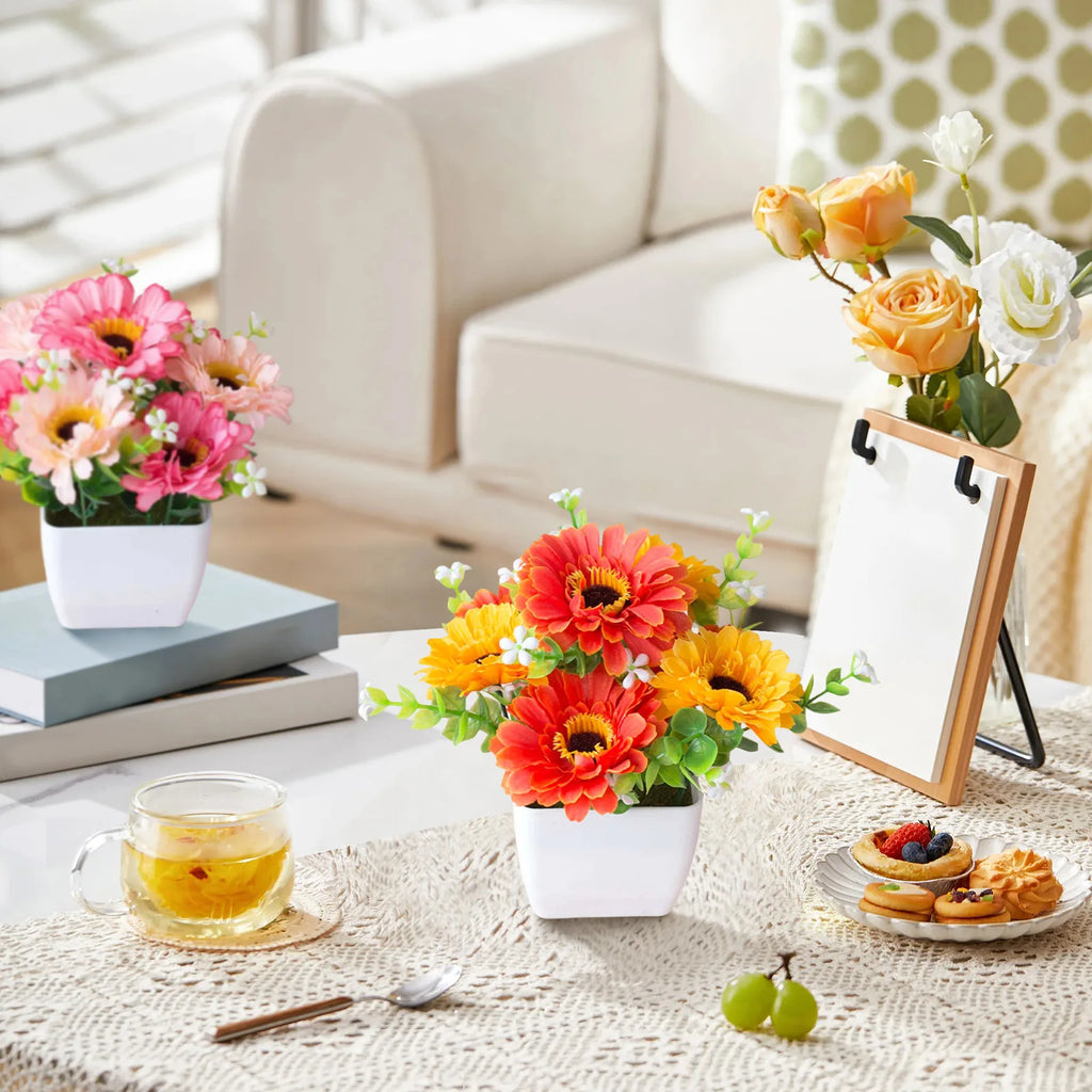 Artificial Flower Pot With Realistic Faux Flowers Chrysanthemum Baby's Breath