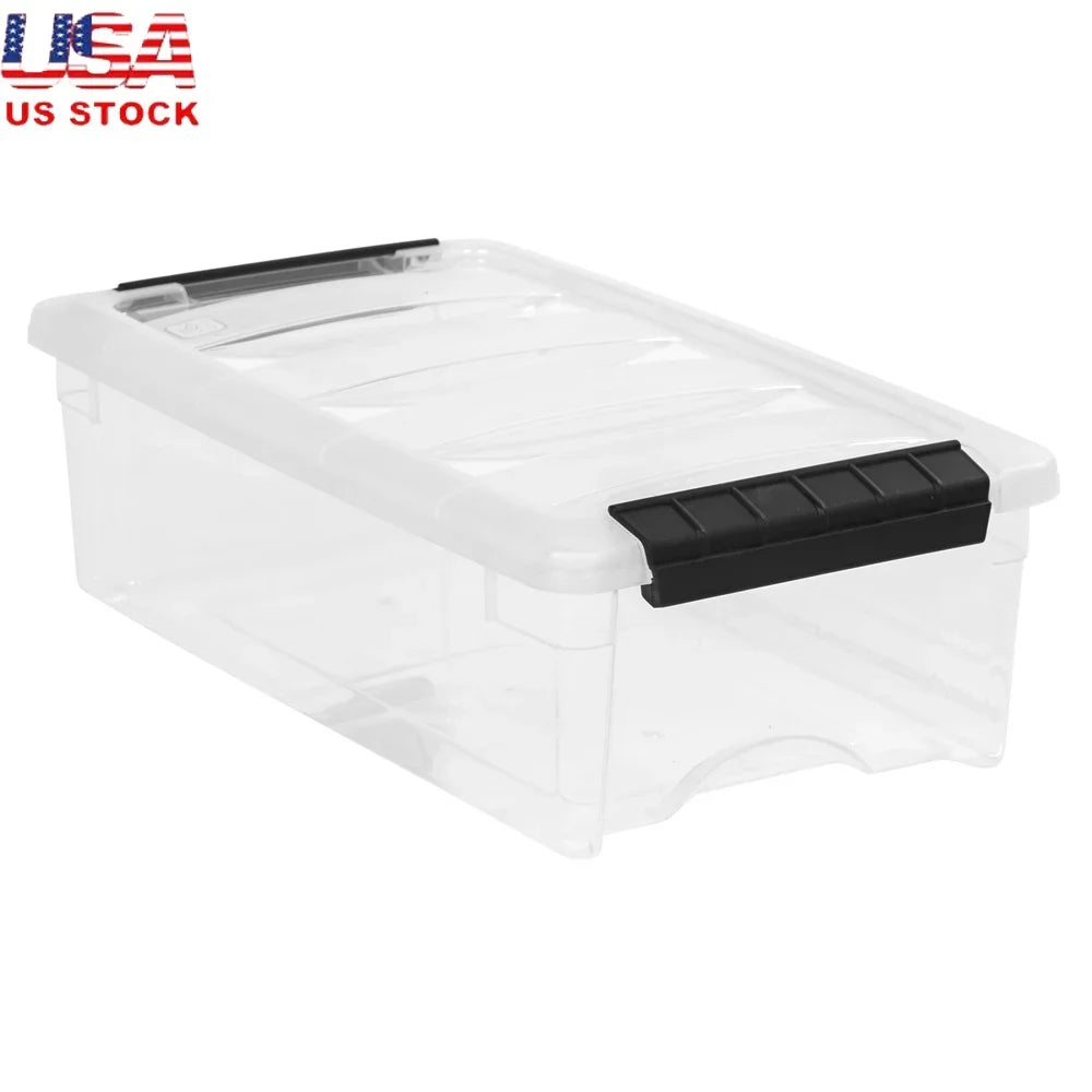 5QT Clear Modular Storage Box with Handle and Buckle Latches Stackable