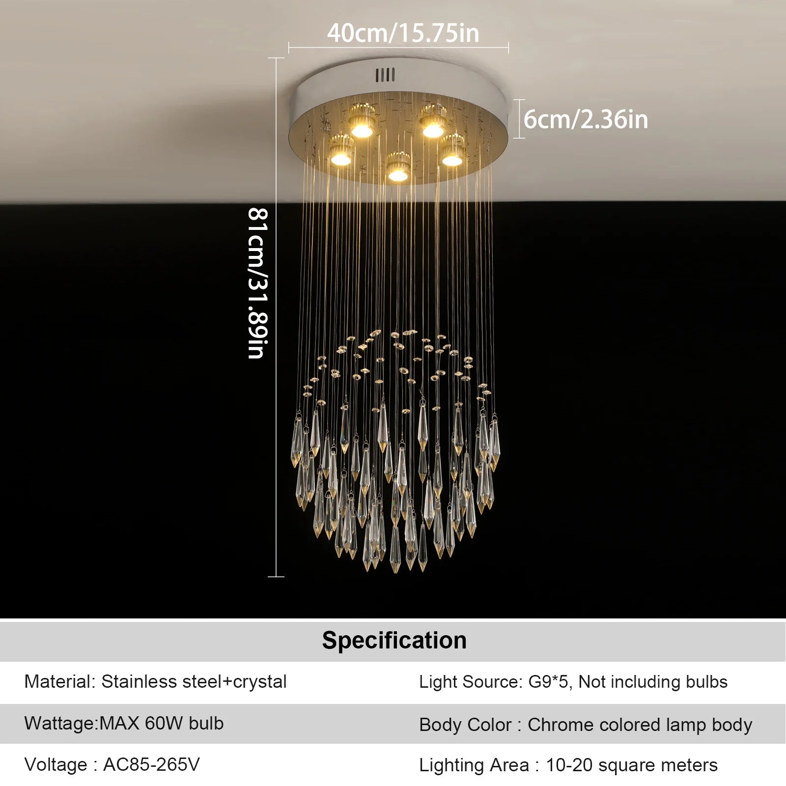 Crystal Droplight Led Pendant Light Loft Stairs Chandelier Hanging Ceiling Lamp