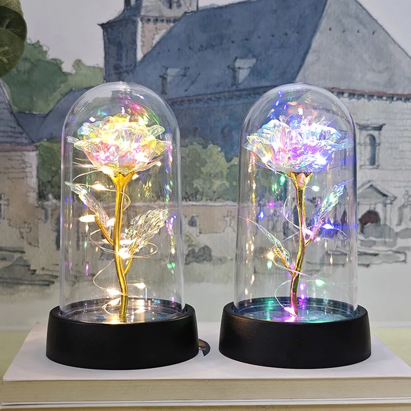 Artificial Glass Flower with Eternal Rose of the LED Light