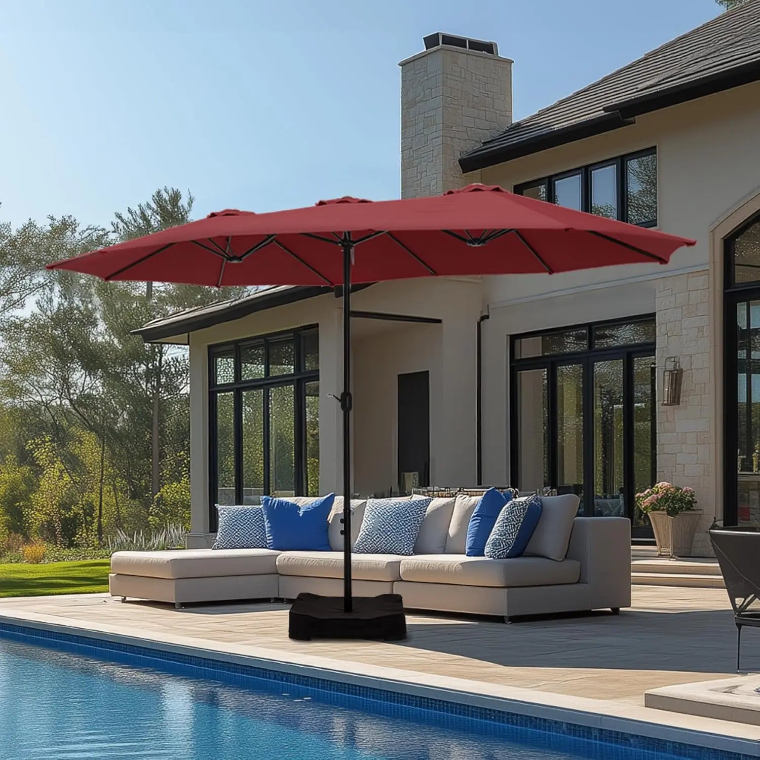 15ft Double Sided Patio Umbrella with Base Included,