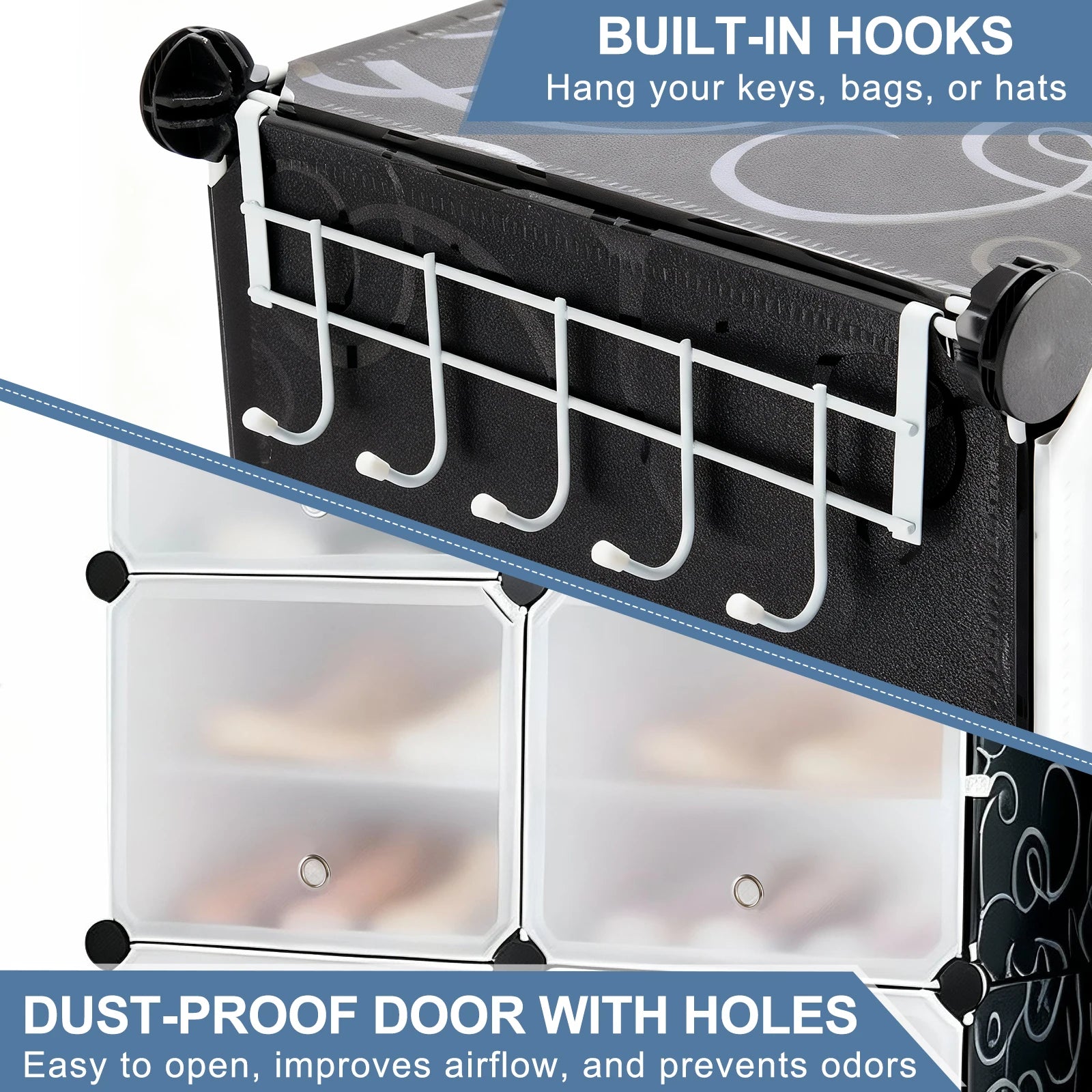 6-Tier Plastic Stackable Shoe Storage Cabinet with Doors , Space Saving Organizer