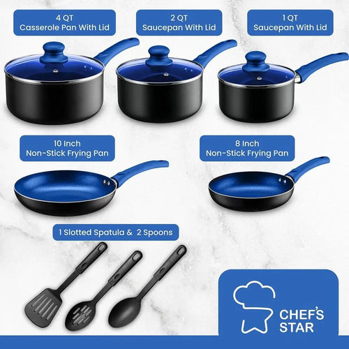 11 piece Blue Pots & Pan Aluminum Cookware Set, Nonstick