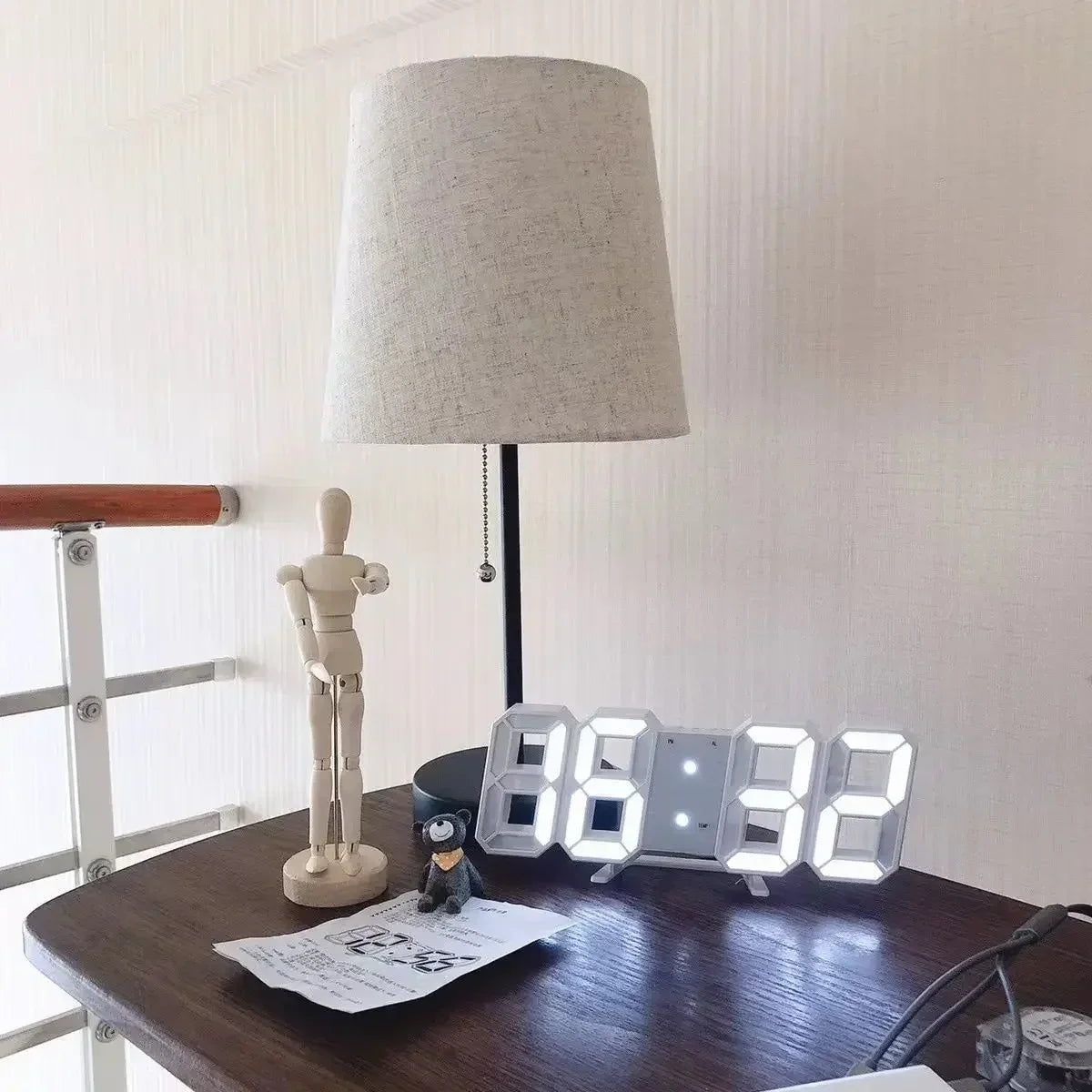 3D LED Digital Clock Wall  Glow Night Mode  Adjustable Electronic Watch
