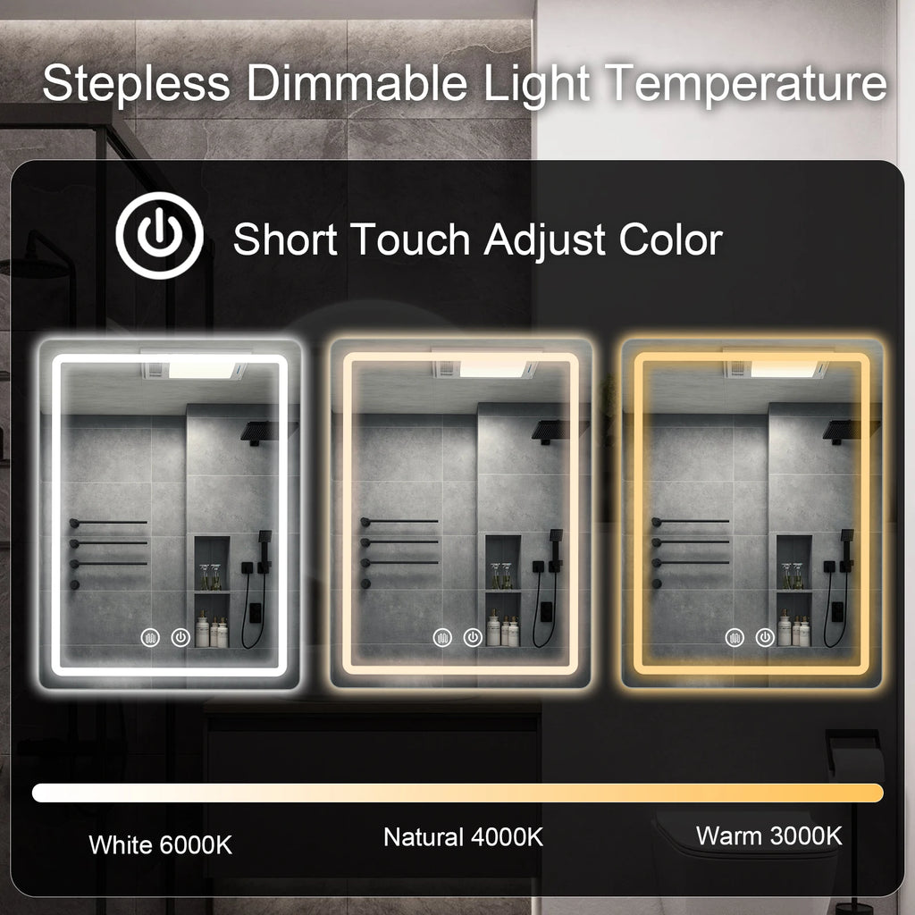 20x28 inch LED Bathroom Mirror Vanity  with Backlit Lights Fogless  Wall Mounted with Demister