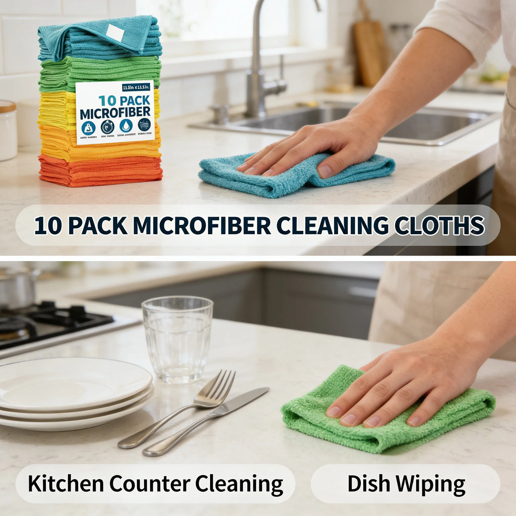 10 Pack Microfiber Cleaning Cloths Lint-Free Reusable Absorbent Towels