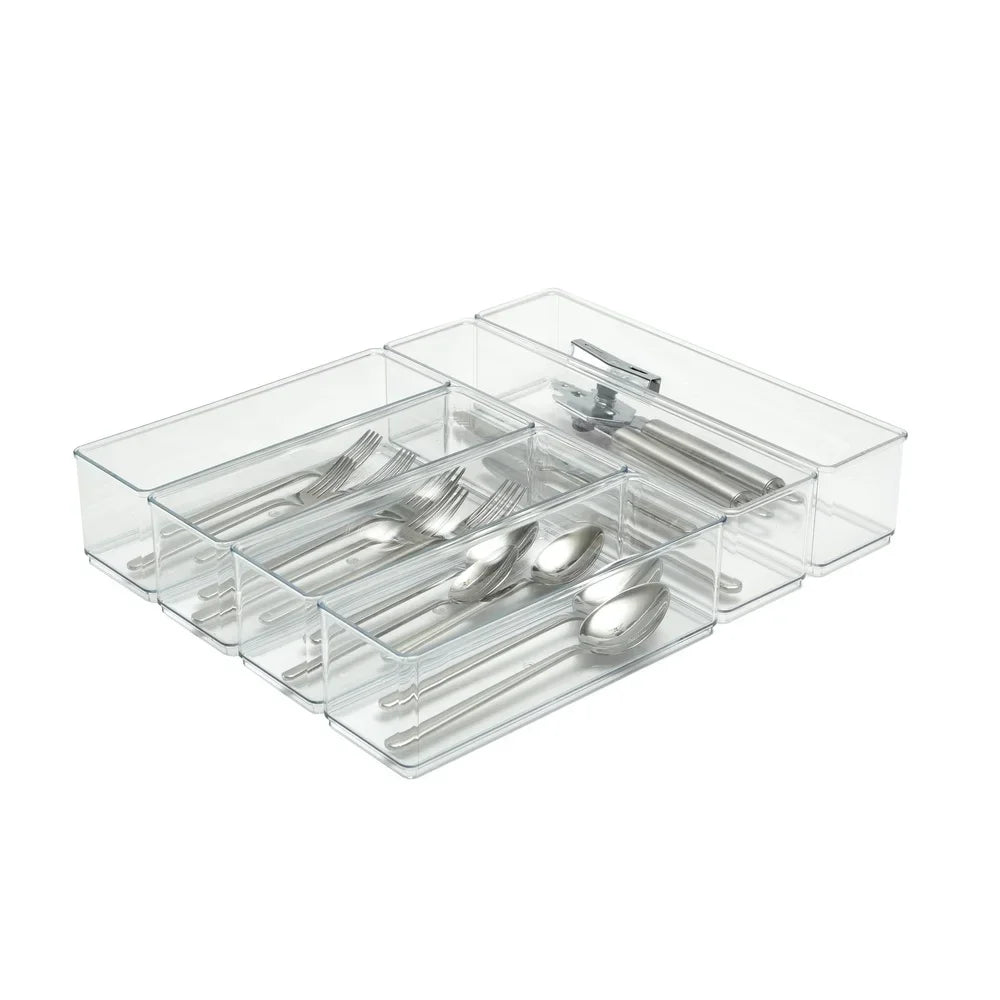 6 Piece Kitchen Drawer Organizer Set Modular Storage Bins BPA Free Clear Plastic