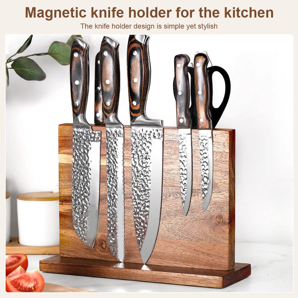 Magnetic wooden Knife Block Double-Sided  kitchen counter Knife Holder  & storage Rack
