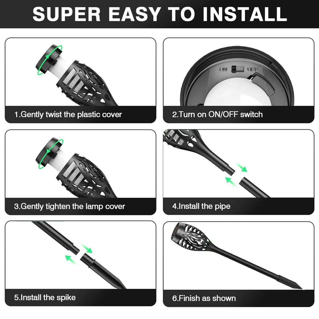 4/6/8/12Pcs Solar LED Flame Torch Light Flickering  Powered For Lawn, Path, Yard & Patio