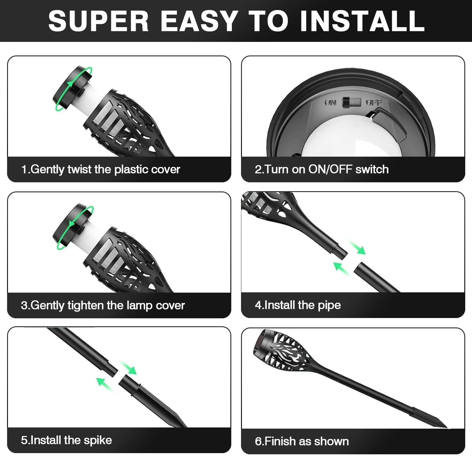4/6/8/12Pcs Solar LED Flame Torch Light Flickering  Powered For Lawn, Path, Yard & Patio