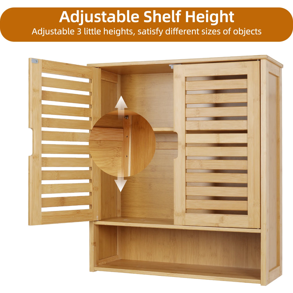 Wall Mounted Bamboo Bathroom Medicine  Cabinet Storage Shelf Cupboard Organizer Rack