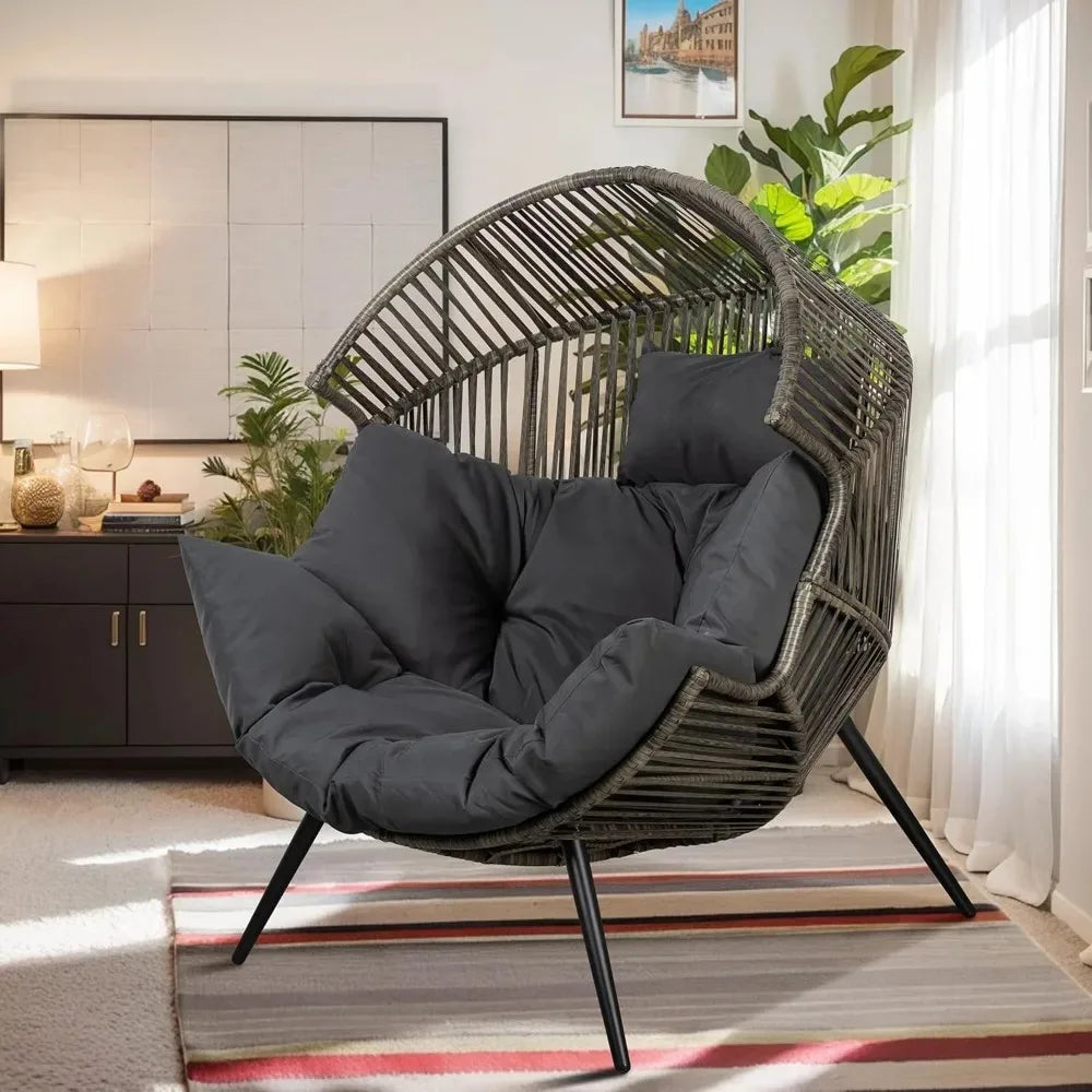 Outdoor  Oversized PE Rattan Wicker egg chair with cushion for  Patio, Balcony, Backyard ,indoor or outdoor use