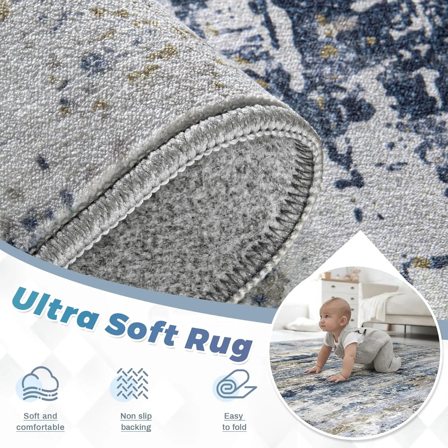 8x10 Washable Modern Abstract Neutral Area Rug - Soft, Non-Slip,